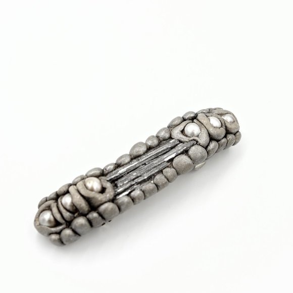 Pearl Hair Clip with Selenite, Hand Sculpted Polymer Clay - Picture 3 of 7